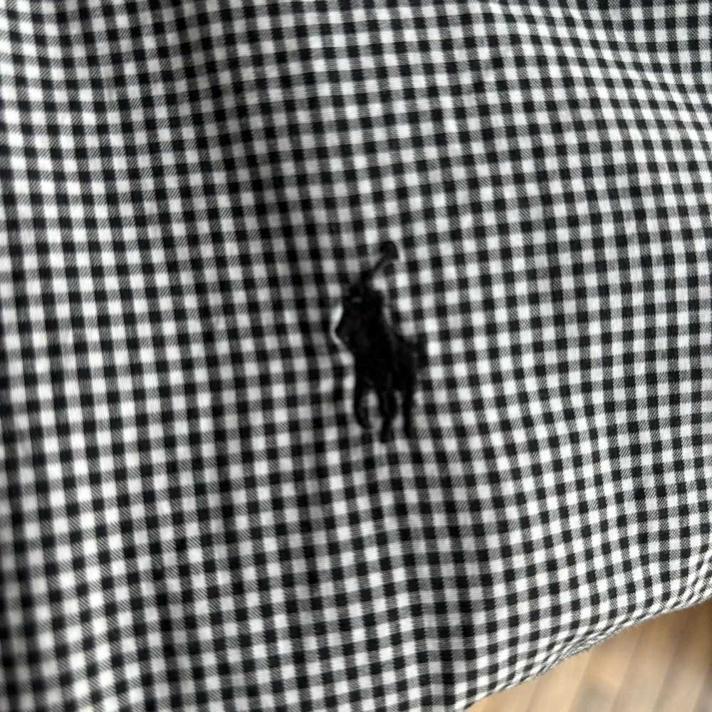 Mens Ralph Lauren Button Down Dress Shirt Black Gingham Horse Polo‎ Logo Sz L